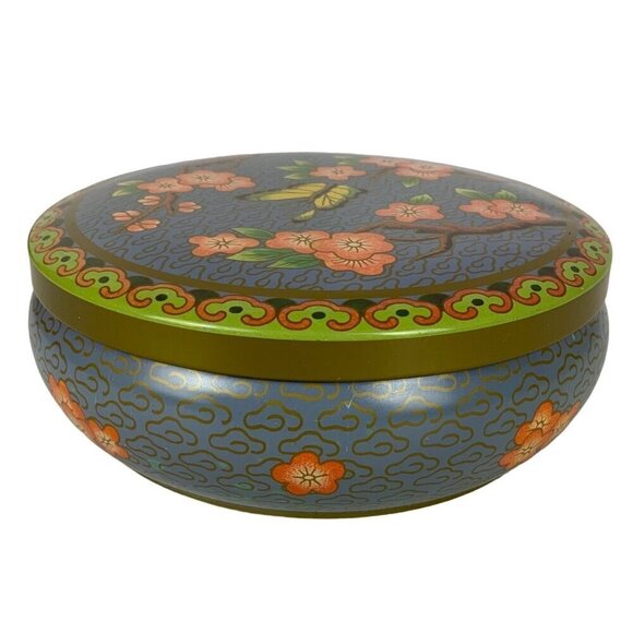 Vintage Daher Decorated Ware Lidded Tin Round Cherry Blossoms Butterfly Design - Picture 4 of 8